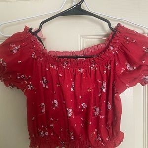 Red flower crop top